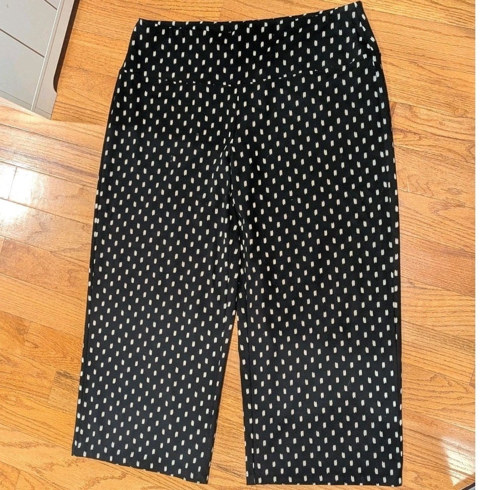 Minimalist Wide Leg Pants Black Cream Print Pull On J Jill 2X Plus Size